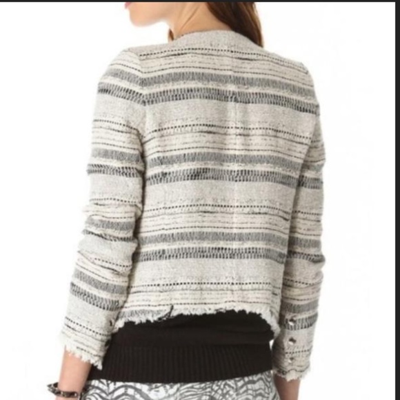 IRO Lizzie White Stripe Tweed Frayed Jacket sz 3 - Picture 6 of 11